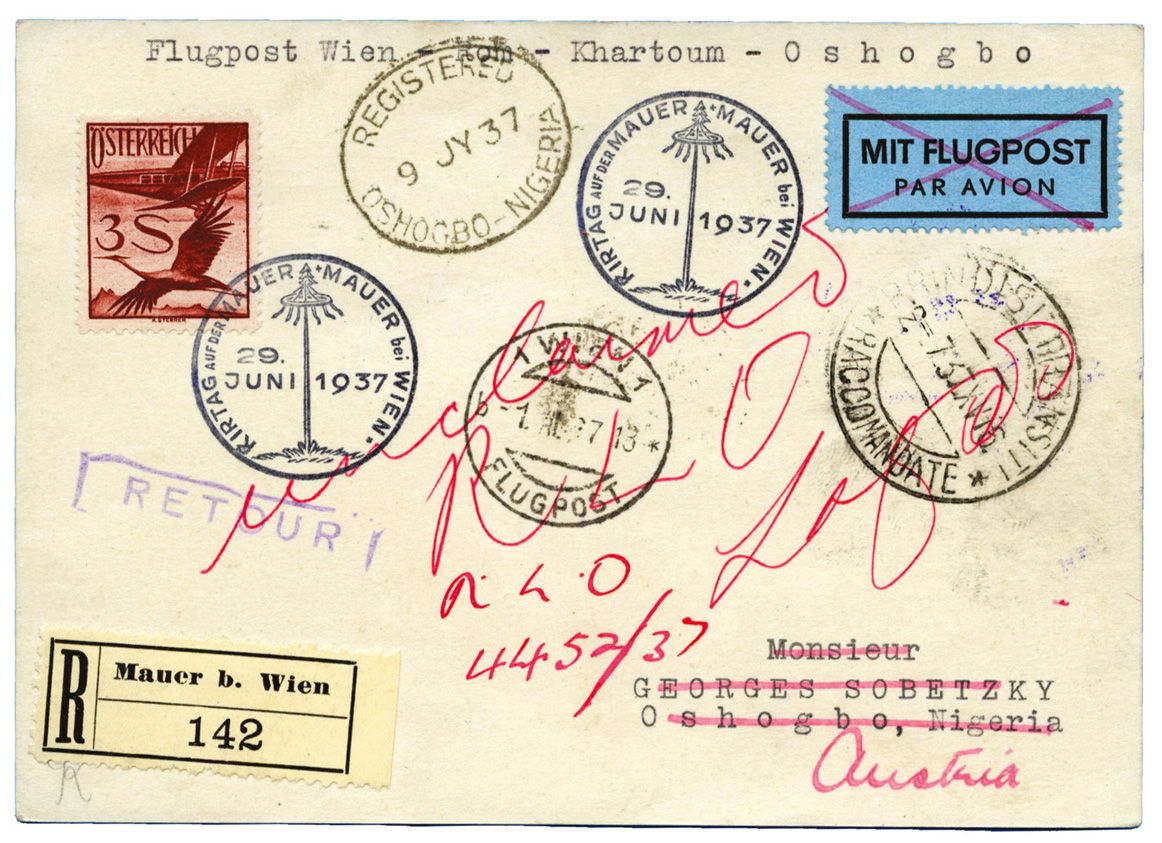 Autriche : Vol Aller-Retour VIENNE-ROME-KHARTOUM-OSHOGBO 29/JUIN/1937