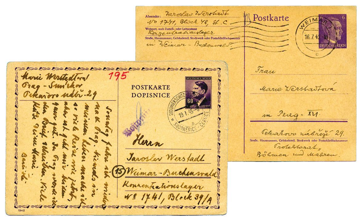 Allemagne : Guerre 39/45. Ensemble de 2 Entiers Postaux, l´un adressé à PRAGUE venant du CAMP de CONCENTRATION de BUCHENWAL, l´autre adressé à un prisonnier de BUCHENWAL.