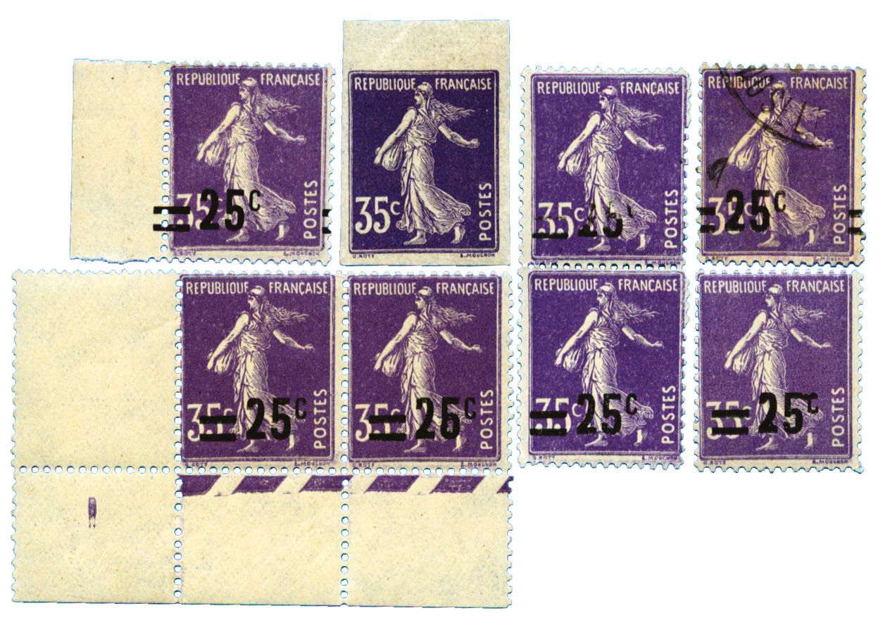 France : n° 218**/*/obl., divers avec variété, surcharge partielle, surcharge à cheval, 5 fermé… France : n° 218**/*/obl., divers avec variété, surcharge partielle, surcharge à cheval, 5 fermé…