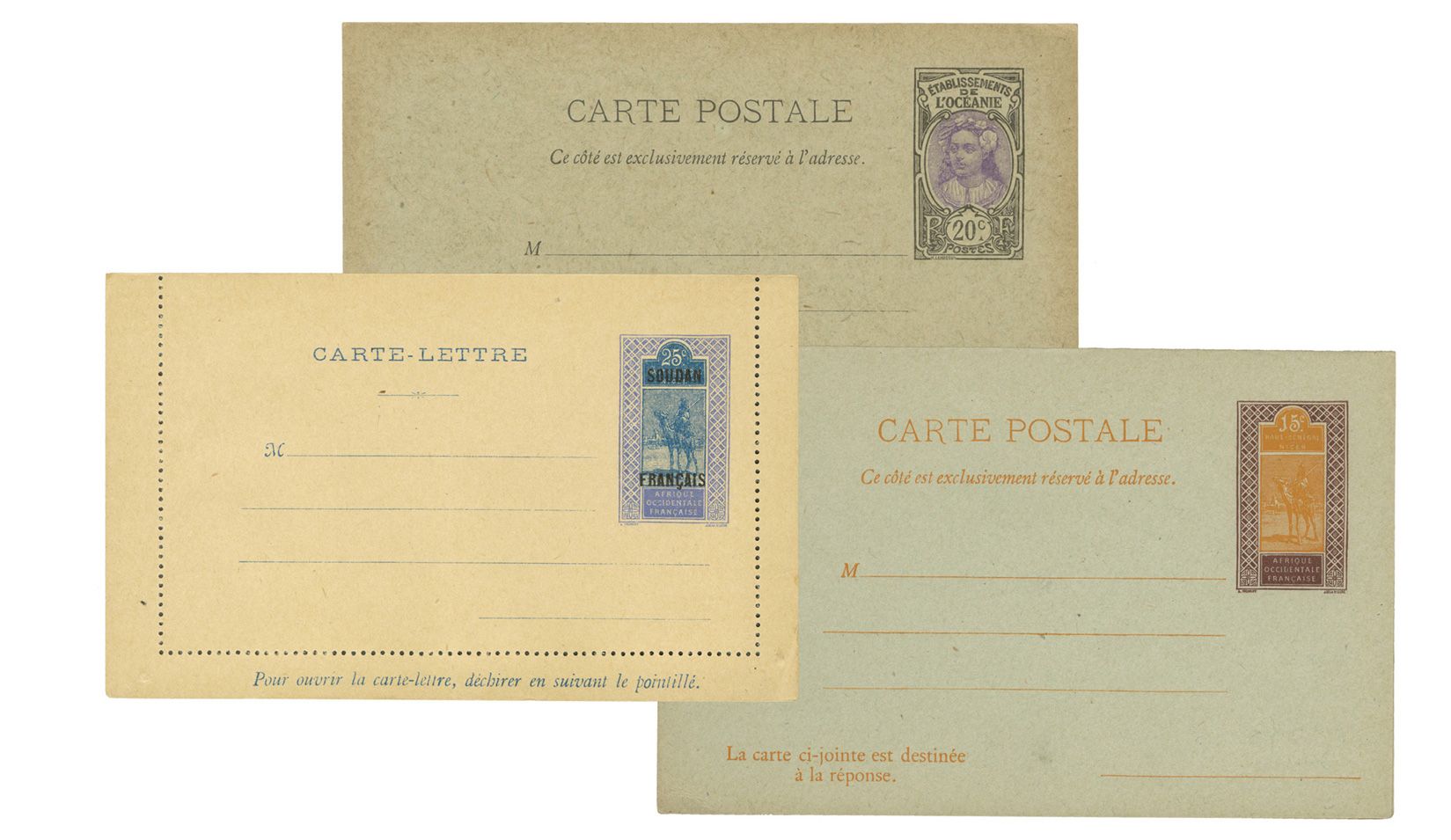Colonies : Ensemble de 10 entiers postaux neufs (9 différents) Colonies : Ensemble de 10 entiers postaux neufs (9 différents)