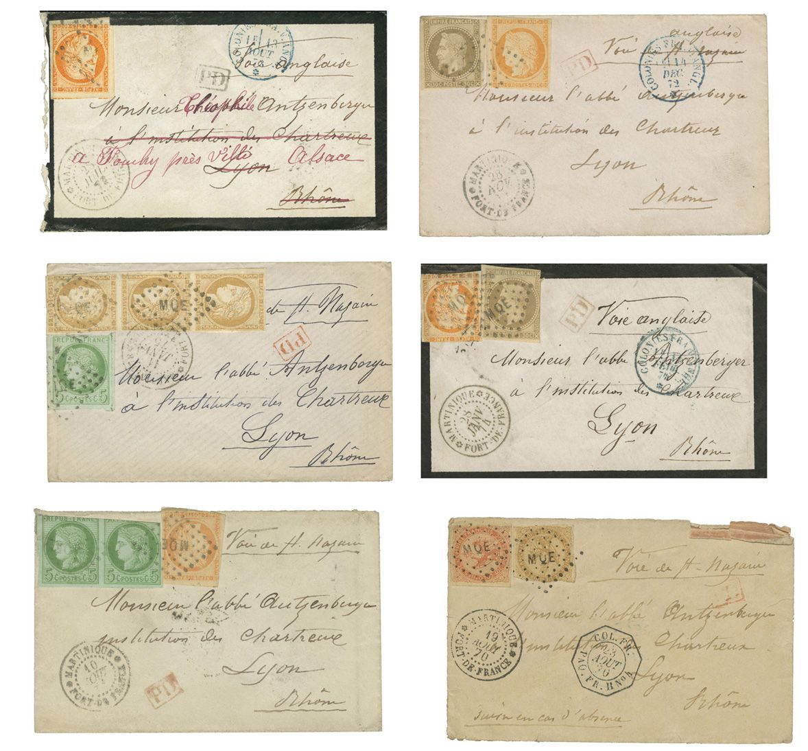Colonies : Ensemble de 6 lettres de Martinique pour la France avec timbres des colonies générales Colonies : Ensemble de 6 lettres de Martinique pour la France avec timbres des colonies générales