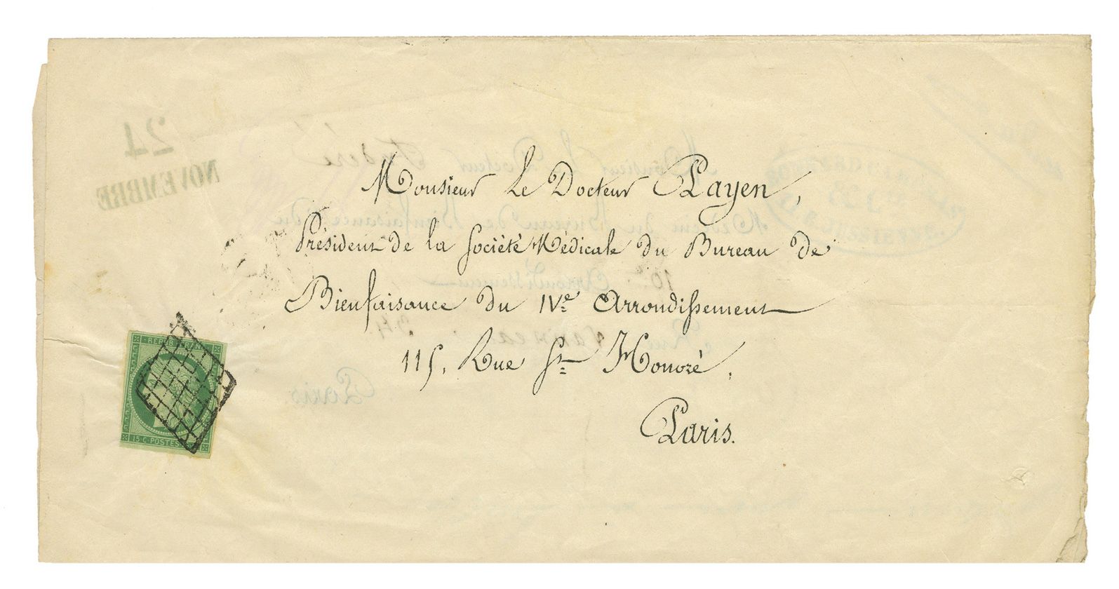 France : n° 2 obl. sur lettre
