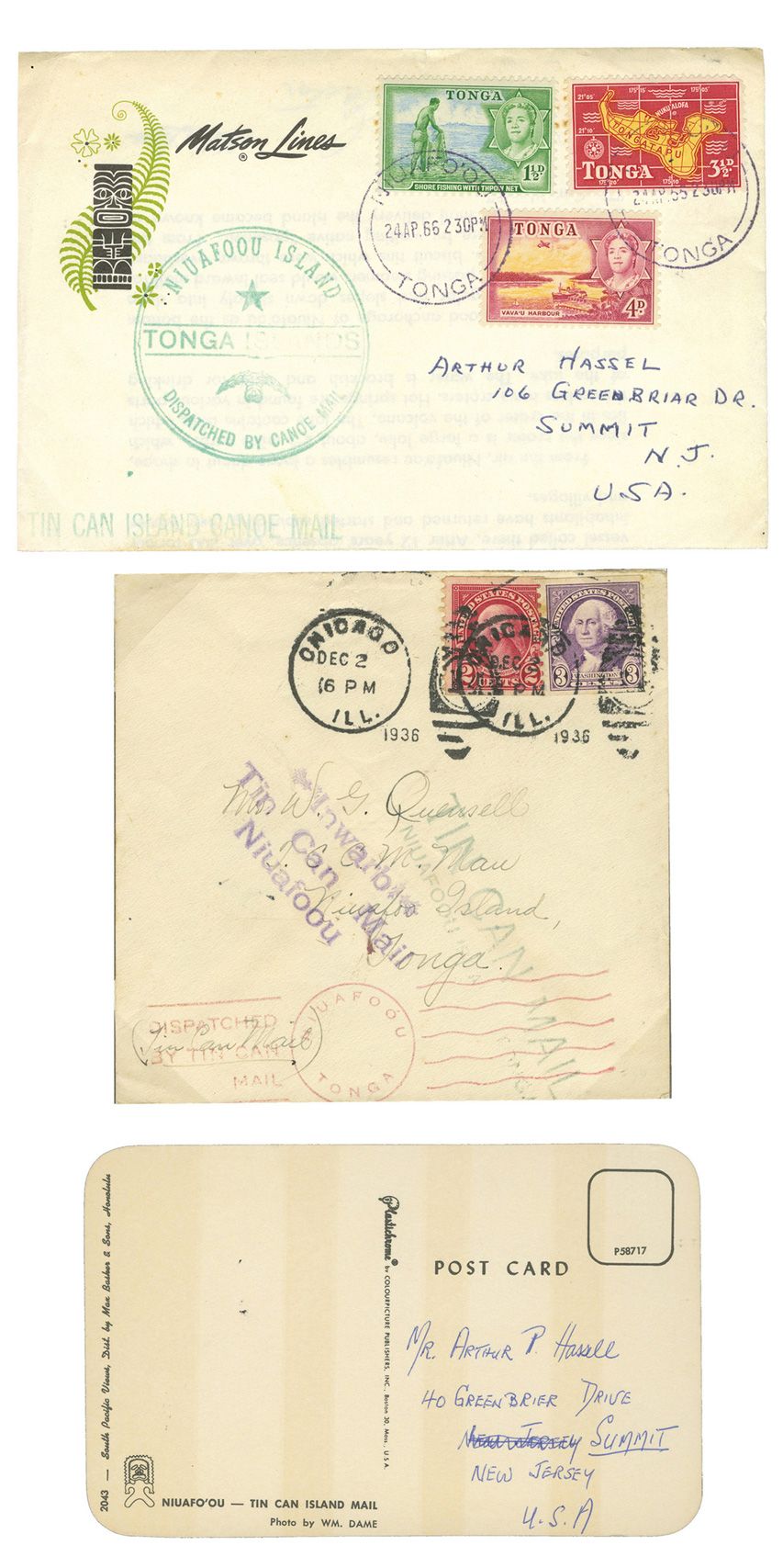 États-Unis/Tonga : Tin Can Mail 3 documents