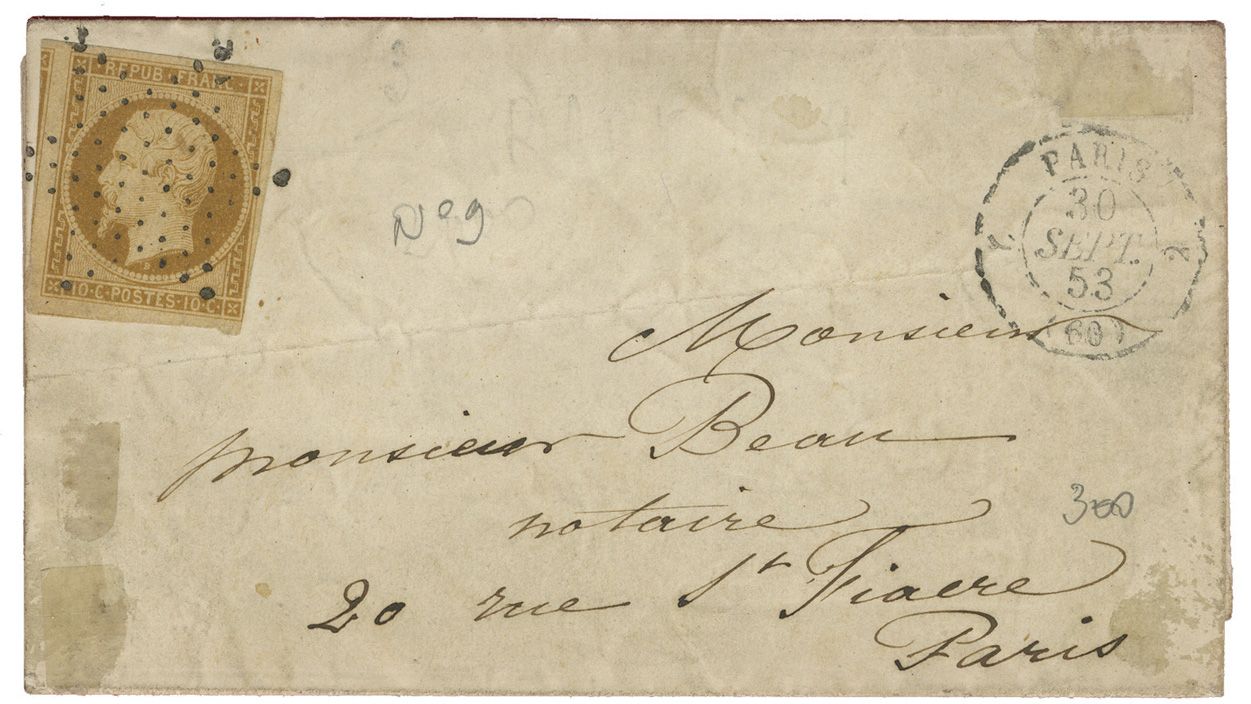 France : n° 9 obl. sur lettre