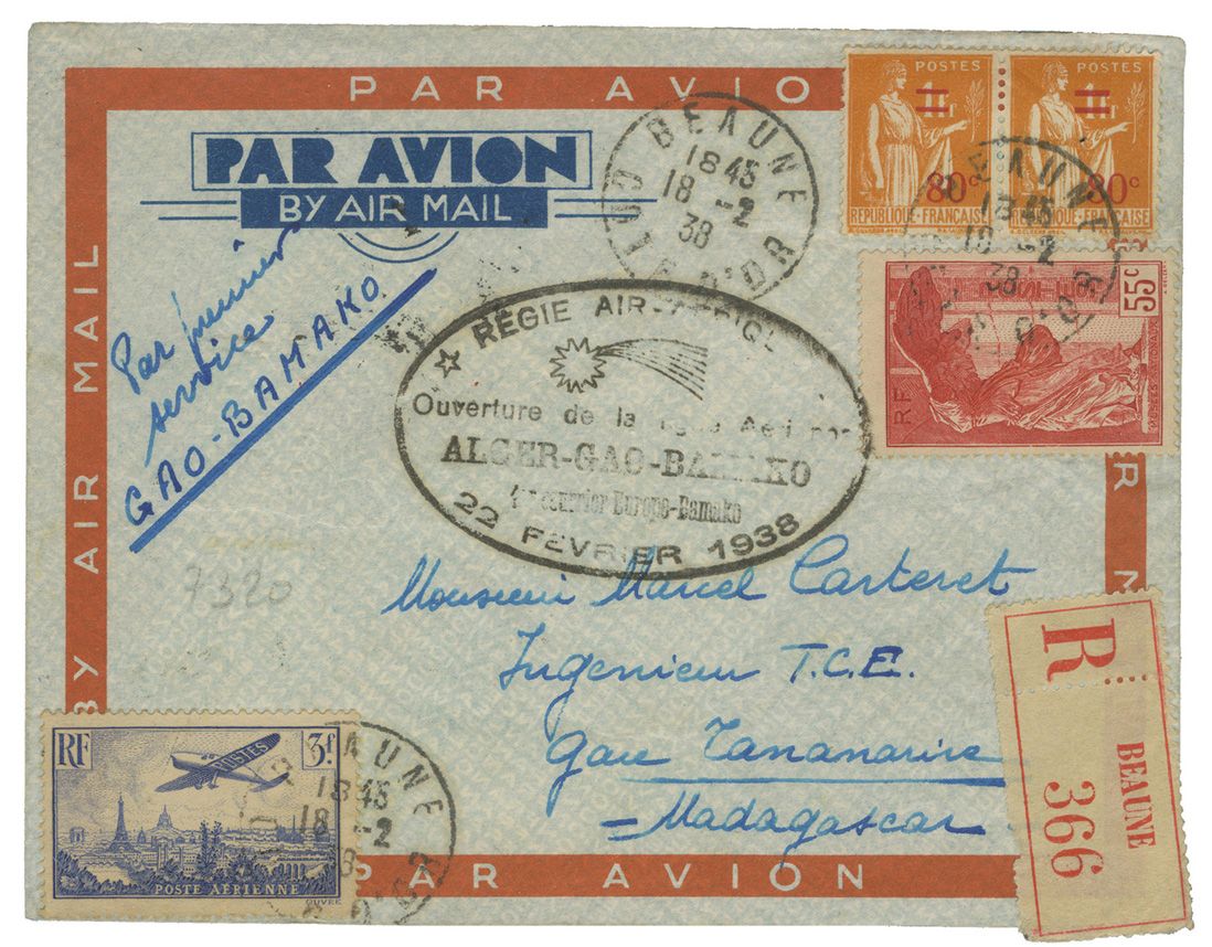 France : n° 355, 359 x 2 + PA n° 12 obl. sur lettre France : n° 355, 359 x 2 + PA n° 12 obl. sur lettre