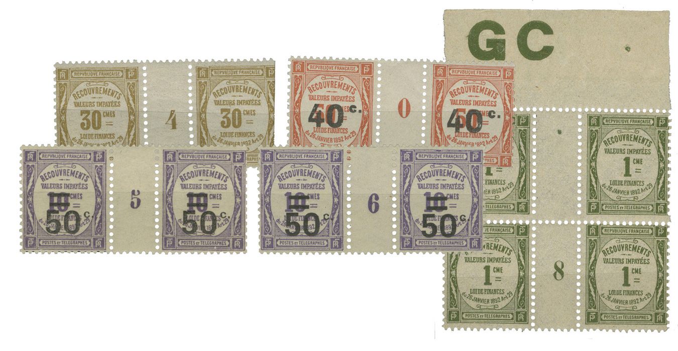 France : Taxe n° 43** millésime 8 GC, n° 46** millésime 4, n° 50** millésime 0, n° 51** millésimes 5 et 6
