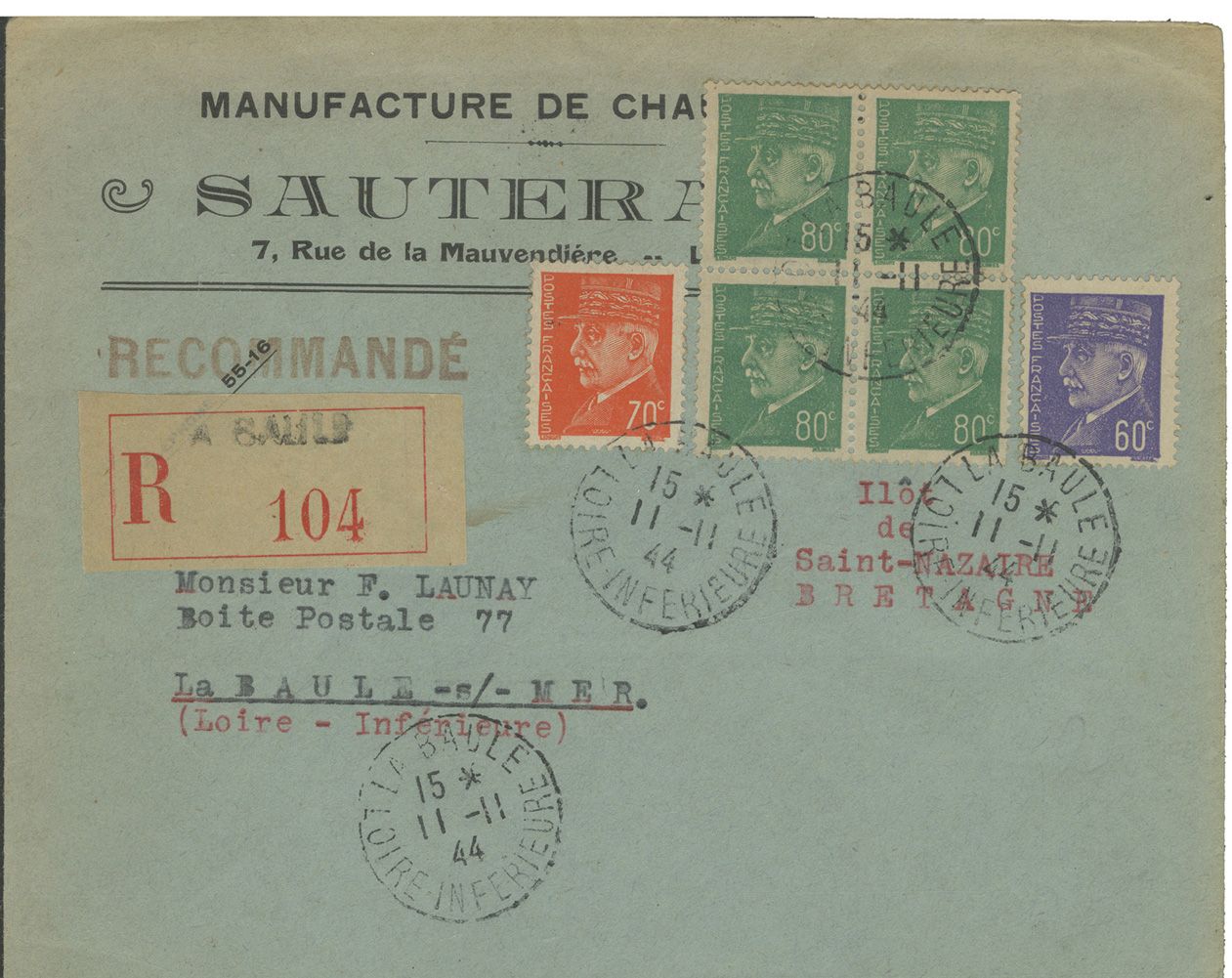 France : Libération ST-NAZAIRE LR de La Baule du 11.11.1944