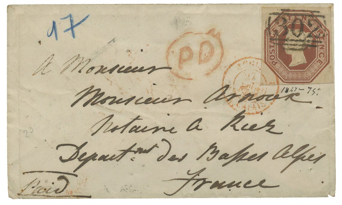 Grande-Bretagne : n° 6 obl. sur lettre