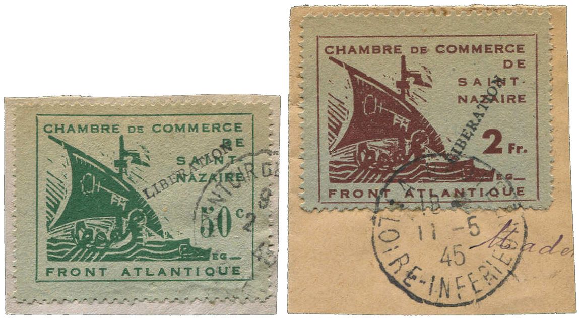France : Guerre Saint Nazaire n° 8b/9b obl. sur 2 fragments
