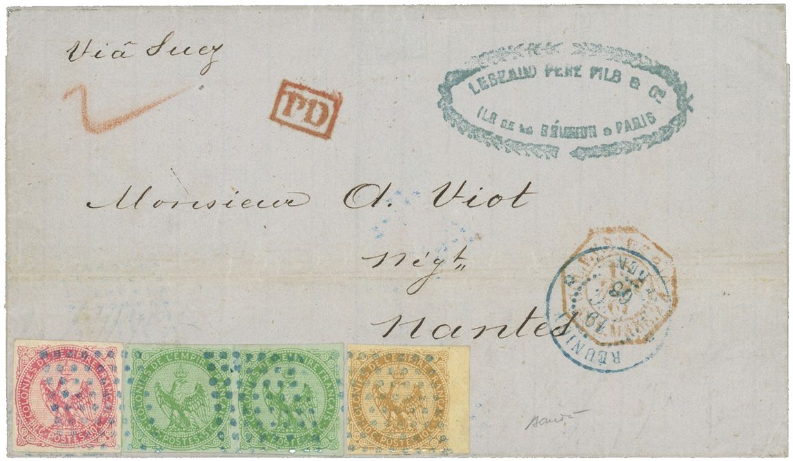 Colonies Générales : n° 2, 3 et 6 obl. sur lettre Colonies Générales : n° 2, 3 et 6 obl. sur lettre