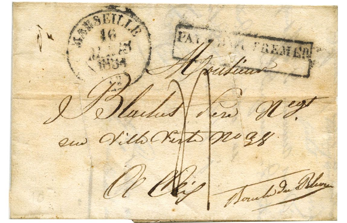 France : Lettre au départ de Marseille pour l´outremer du 16/03/1834
