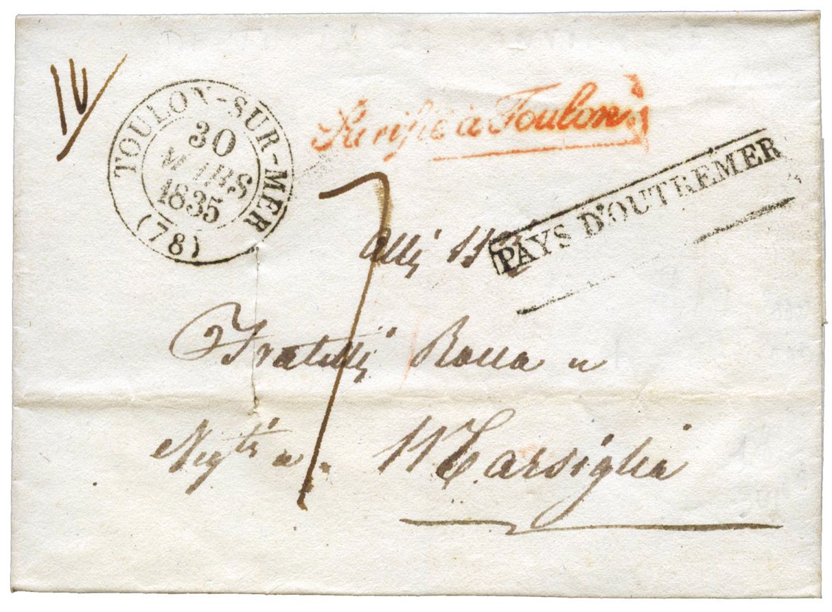 France : Lettre au départ de Toulon pour l´Outremer du 30/03/1835