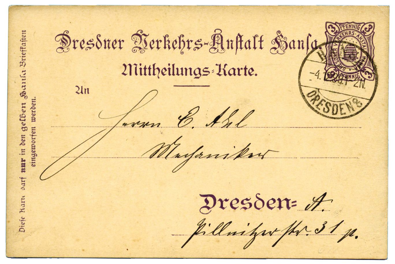 Dresde : Entier postal de Dresde 3 pf. Type Ruche-abeilles (1899)