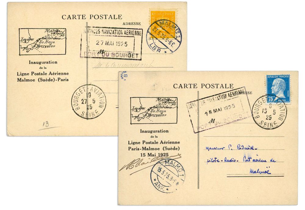 France  : 2 cartes de l´inauguration Paris-Malmo et son retour