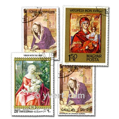 NATIVITE VIERGE : pochette de 100 timbres (Oblitérés)