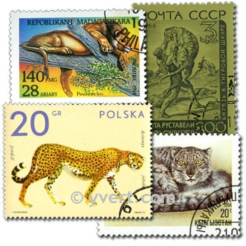 FELINES: envelope of 100 stamps