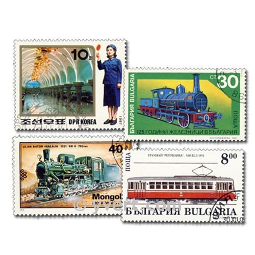 TRAINS: envelope of 100 stamps