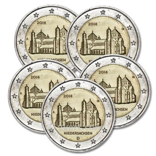 2 EURO COMMEMORATIVE 2014 : ALLEMAGNE ( (Église Saint-Michel d'Hildesheim dans le Land Niedersachsen- 5 pièces)