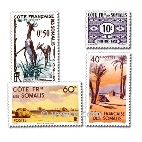 FRENCH COASTS OF SOMALIS: envelope of 50 stamps