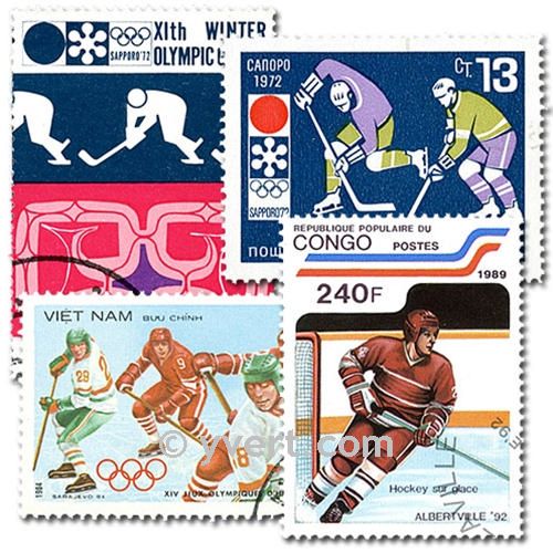 HOCKEY SUR GLACE : pochette de 50 timbres (Oblitérés)