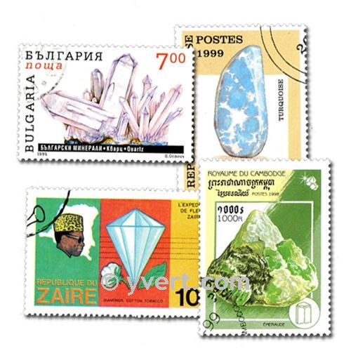 MINERALS: envelope of 100 stamps