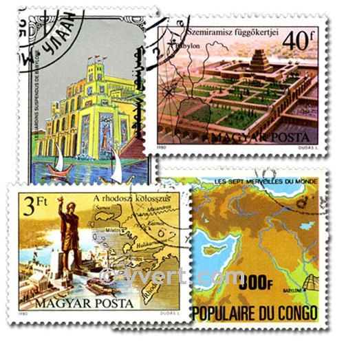 SEVEN WONDERS OF THE ANCIENT WORLD: envelope of 25 stamps