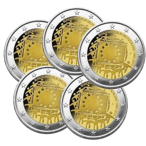 2 EURO COMMEMORATIVE 2015 : ALLEMAGNE (30E ANNIVERSAIRE DU DRAPEAU EUROPEEN, 5 pièces)