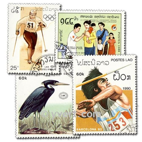 LAOS: envelope of 100 stamps